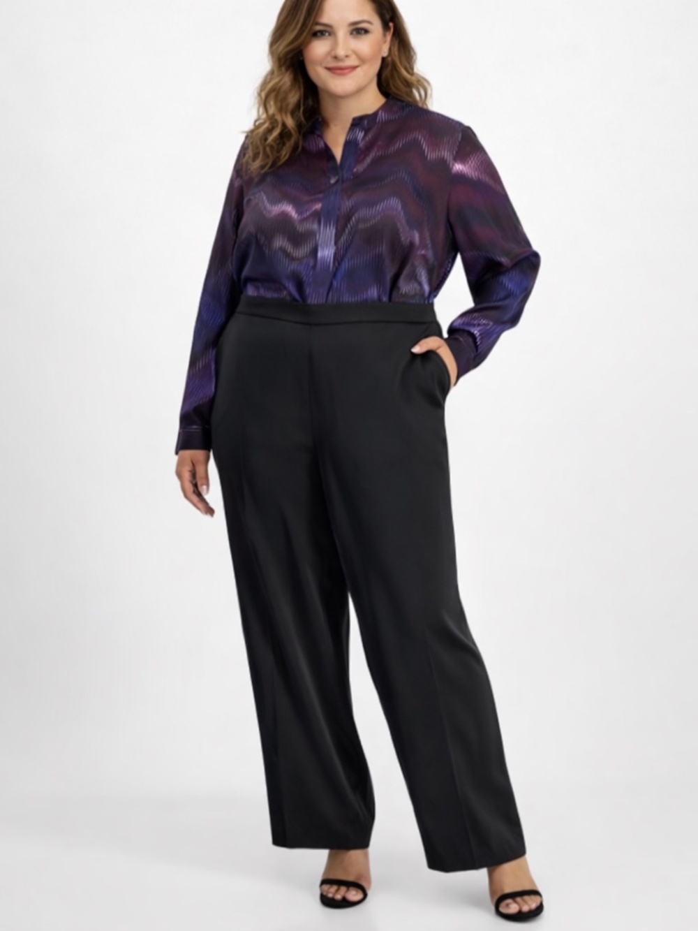 Anne Klein Woman's Plus Size 3X Mid-Rise Pull-On Wide-Leg Pants NWT.